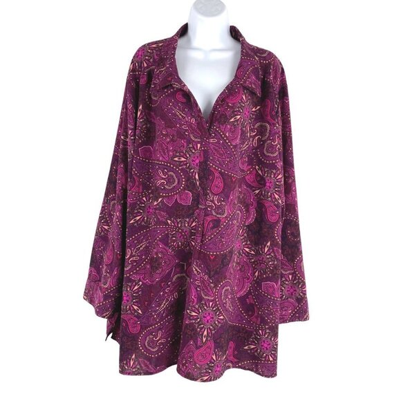 Catherines‎ Top Blouse 4X Paisley Tab Sleeve Polyester Spandex TP-2236 - Picture 1 of 9